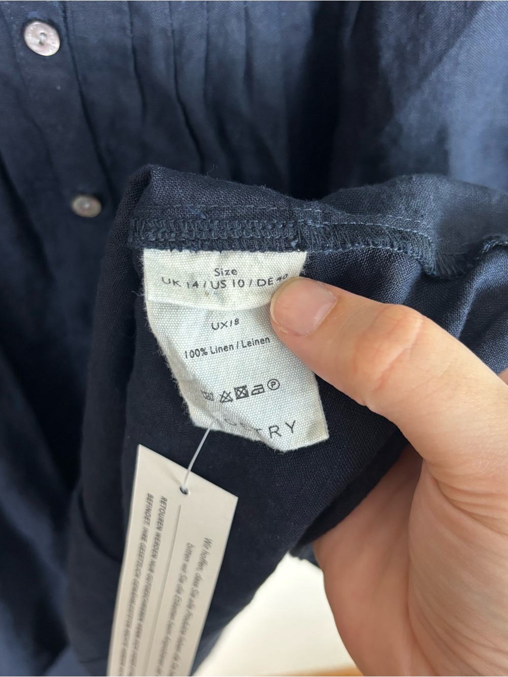 Poetry 100% Linen Pintuck Dress Women’s US 10 Navy Short Sleeve Pockets NWT UX18 - Picture 6 of 7